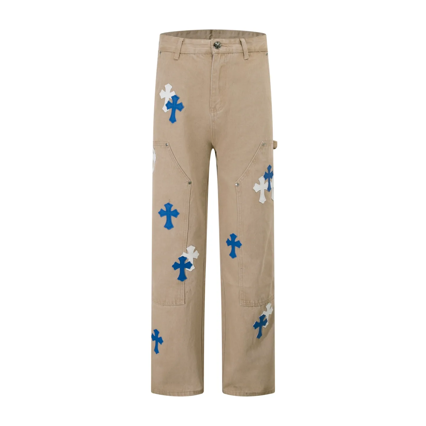 P280 Style No.: H903 Croxin & 𝐂𝐡𝐫𝐨𝐦𝐞 𝐇𝐞𝐚𝐫𝐭 ss25 white and blue patchwork leather workwear imitation wood jeans. Styles with different washed textures are very friendly to people with thin legs. The slightly flared version perfectly modifies the leg shape. The timeless and moderate length makes it easy to match and match. It is the basis for various styles and is a must-have in your wardrobe! The fabric is stiff but also makes the upper body soft without losing texture. The washing process is even more perfect. It is a must-have item for everyone! ! ! Washed wheat, hang tag, pants label, three labels complete Color: khaki Size: 30-32-34-36